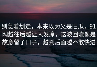 别急着划走，本来以为又是旧瓜，91网越往后越让人发凉，这波回流像是故意留了口子，越到后面越不敢快进