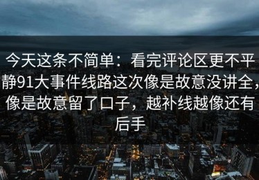 今天这条不简单：看完评论区更不平静91大事件线路这次像是故意没讲全，像是故意留了口子，越补线越像还有后手