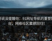 别说没提醒你：91网址导航的重登舞台，网络社区震撼回归！