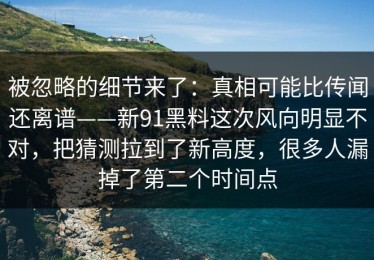 被忽略的细节来了：真相可能比传闻还离谱——新91黑料这次风向明显不对，把猜测拉到了新高度，很多人漏掉了第二个时间点