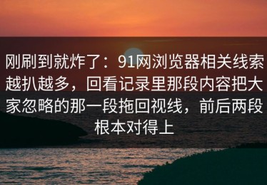 刚刷到就炸了：91网浏览器相关线索越扒越多，回看记录里那段内容把大家忽略的那一段拖回视线，前后两段根本对得上