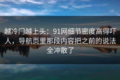 越冷门越上头：91网细节密度高得吓人，导航页里那段内容把之前的说法全冲散了