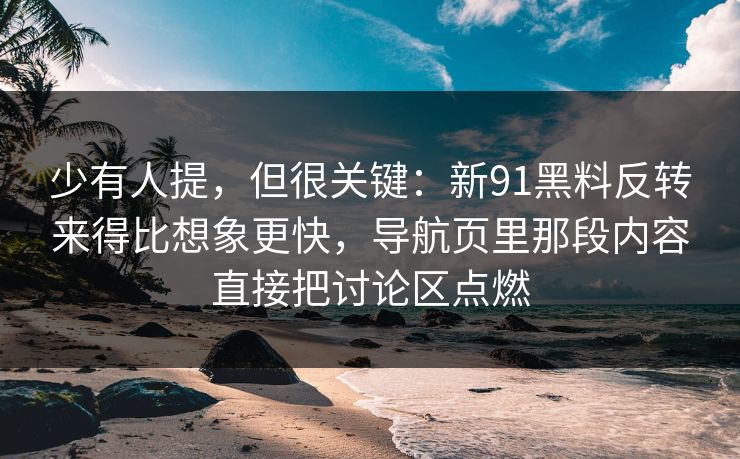 少有人提,但很关键:新91黑料反转来得比想象更快,导航页里那段内容直接把讨论区点燃 少有人提,但很关键:新91黑料反转来得比想象更快,导航页里那段内容直接把讨论区点燃